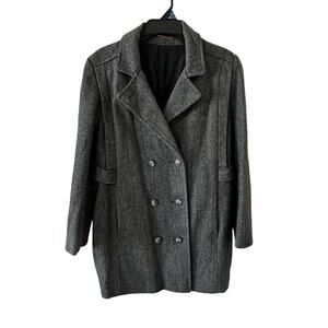 Judi Rich wool Thick Herringbone Double Breasted Winter Trench Coat Medium Gray